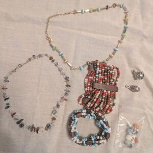 Intricate Red and Blue Beaded Necklace